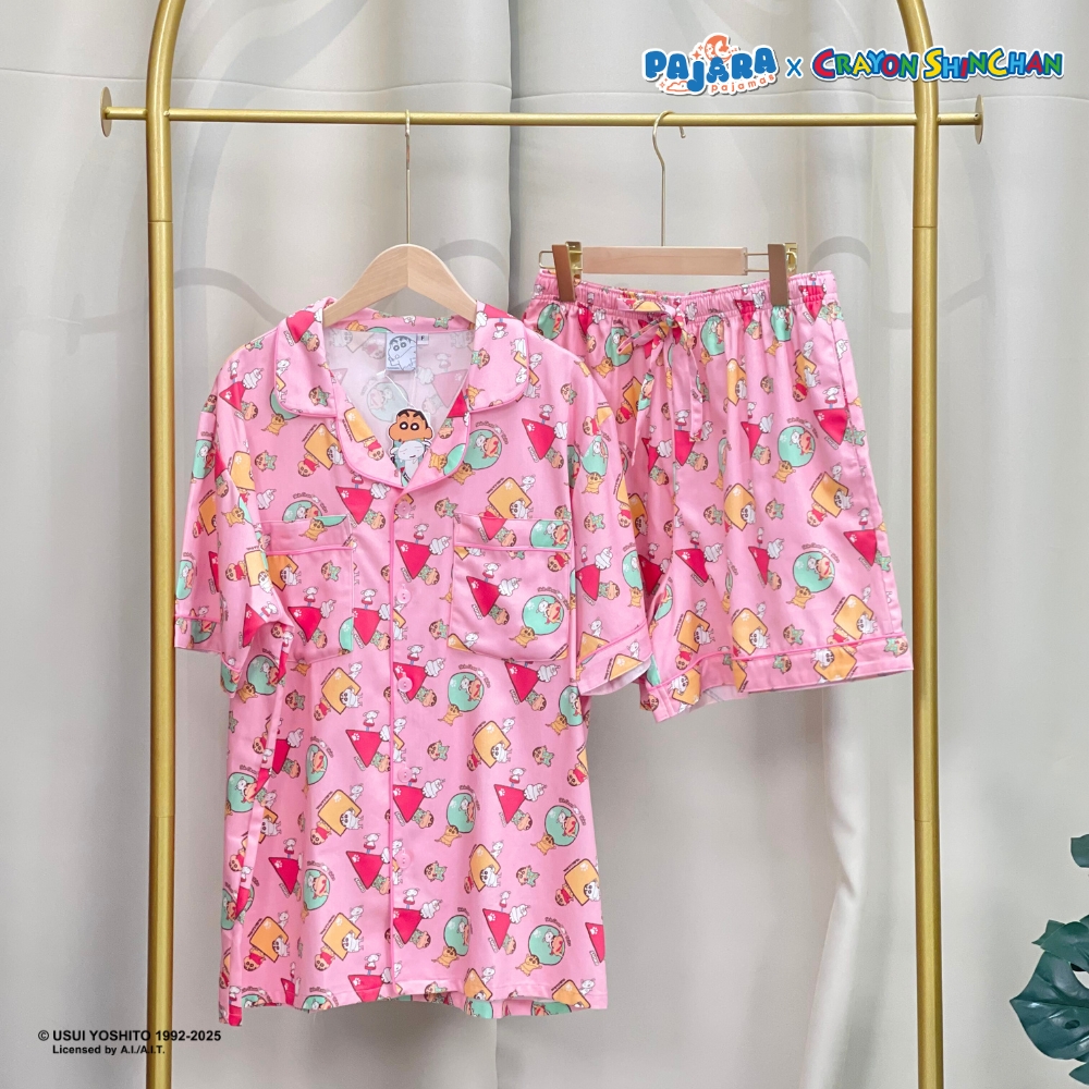 ชุดนอน PAJARA PAJAMAS (Premium) รหัส SC-0020 ลายชินจัง (แขนสั้น ขาสั้น สีชมพู Plus Size)