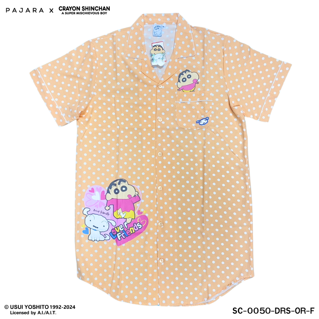 ชุดนอน PAJARA PAJAMAS (Lite) รหัส SC-0050 ลายชินจังจุด (ชุดแซกกระโปรง สีส้ม ฟรีไซส์)