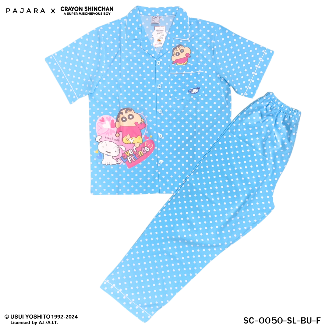 ชุดนอน PAJARA PAJAMAS (Lite) รหัส SC-0050 ลายชินจังจุด (แขนสั้น ขายาว สีฟ้า ฟรีไซส์)