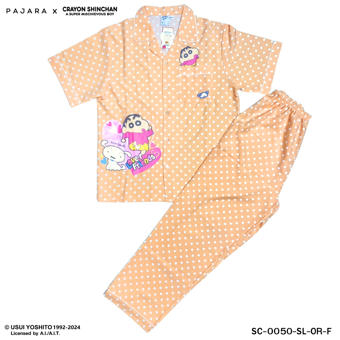 ชุดนอน PAJARA PAJAMAS (Lite) รหัส SC-0050 ลายชินจังจุด (แขนสั้น ขายาว สีส้ม ฟรีไซส์)