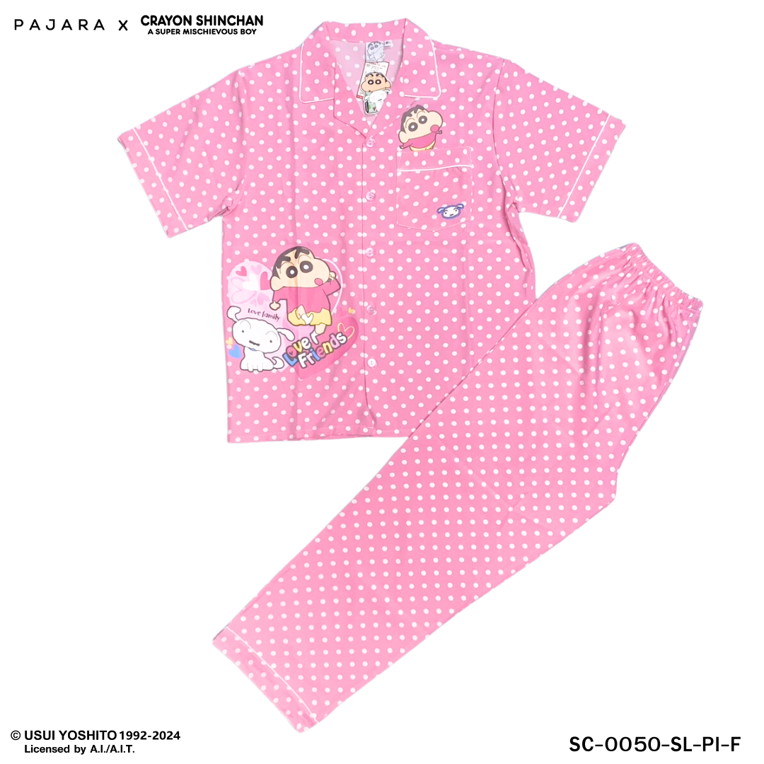 ชุดนอน PAJARA PAJAMAS (Lite) รหัส SC-0050 ลายชินจังจุด (แขนสั้น ขายาว สีชมพู ฟรีไซส์)