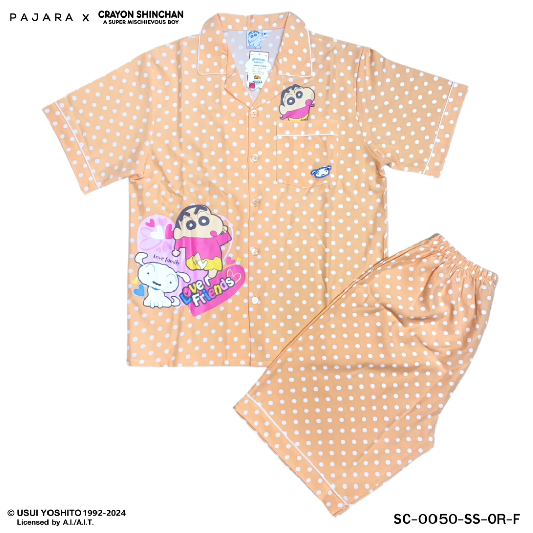 ชุดนอน PAJARA PAJAMAS (Lite) รหัส SC-0050 ลายชินจังจุด (แขนสั้น ขาสั้น สีส้ม ฟรีไซส์)