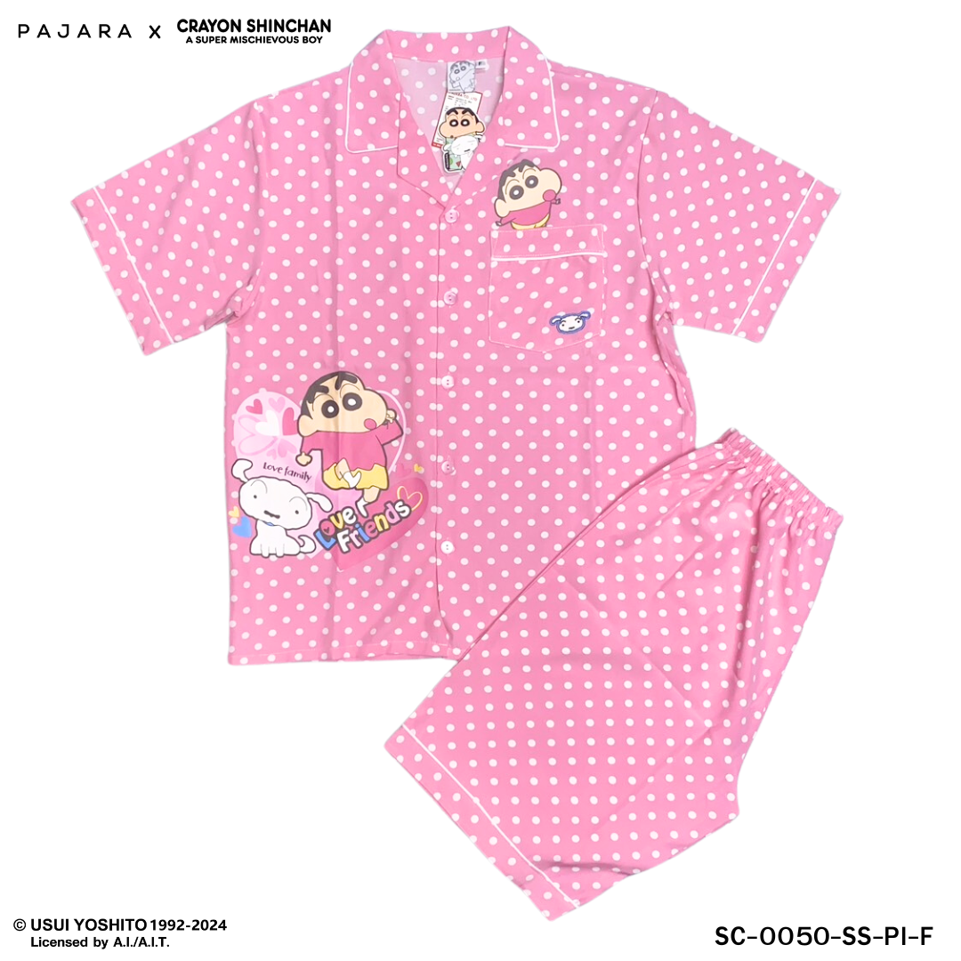 ชุดนอน PAJARA PAJAMAS (Lite) รหัส SC-0050 ลายชินจังจุด (แขนสั้น ขาสั้น สีชมพู ฟรีไซส์)