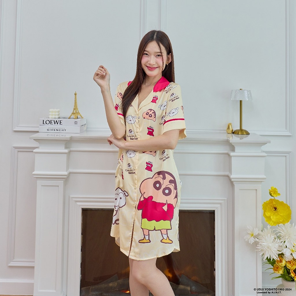 ชุดนอน PAJARA PAJAMAS (Premium) รหัส SK3070 ลายชินจังปกชมพู X MUSLIN (ชุดแซกกระโปรง สีเหลือง ไซส์ M)