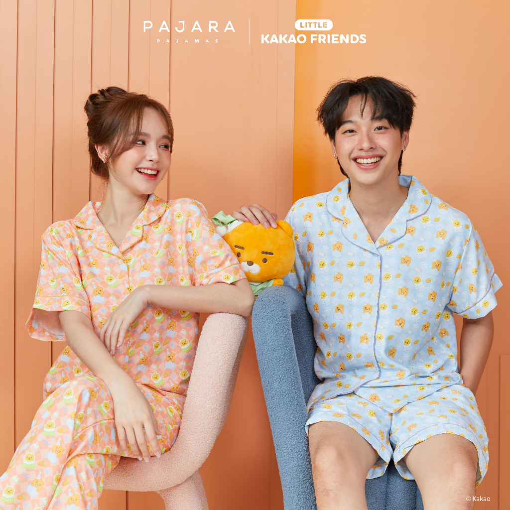 ชุดนอน PAJARA PAJAMAS (Premium) รหัส KF-0011-3 LKKF ลาย Little Ryan x Little Muzi Col 2 (เสื้อแขนสั้น ขาสั้น สีส้ม ฟรีไซส์)