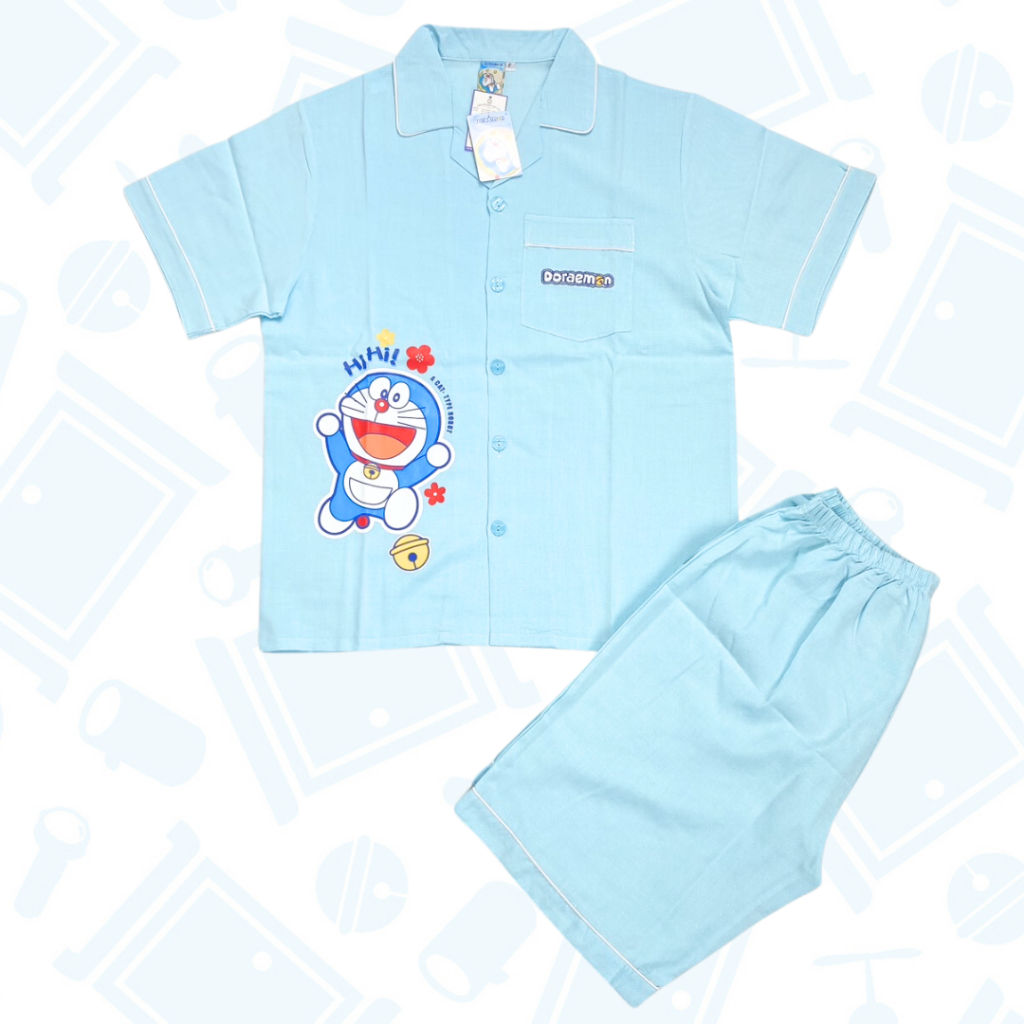 ชุดนอน PAJARA PAJAMAS (Lite) รหัส DRM-SL-0002 ลาย โดราเอมอน (เสื้อแขนสั้น ขาสั้น สีเหลือง ฟรีไซส์)