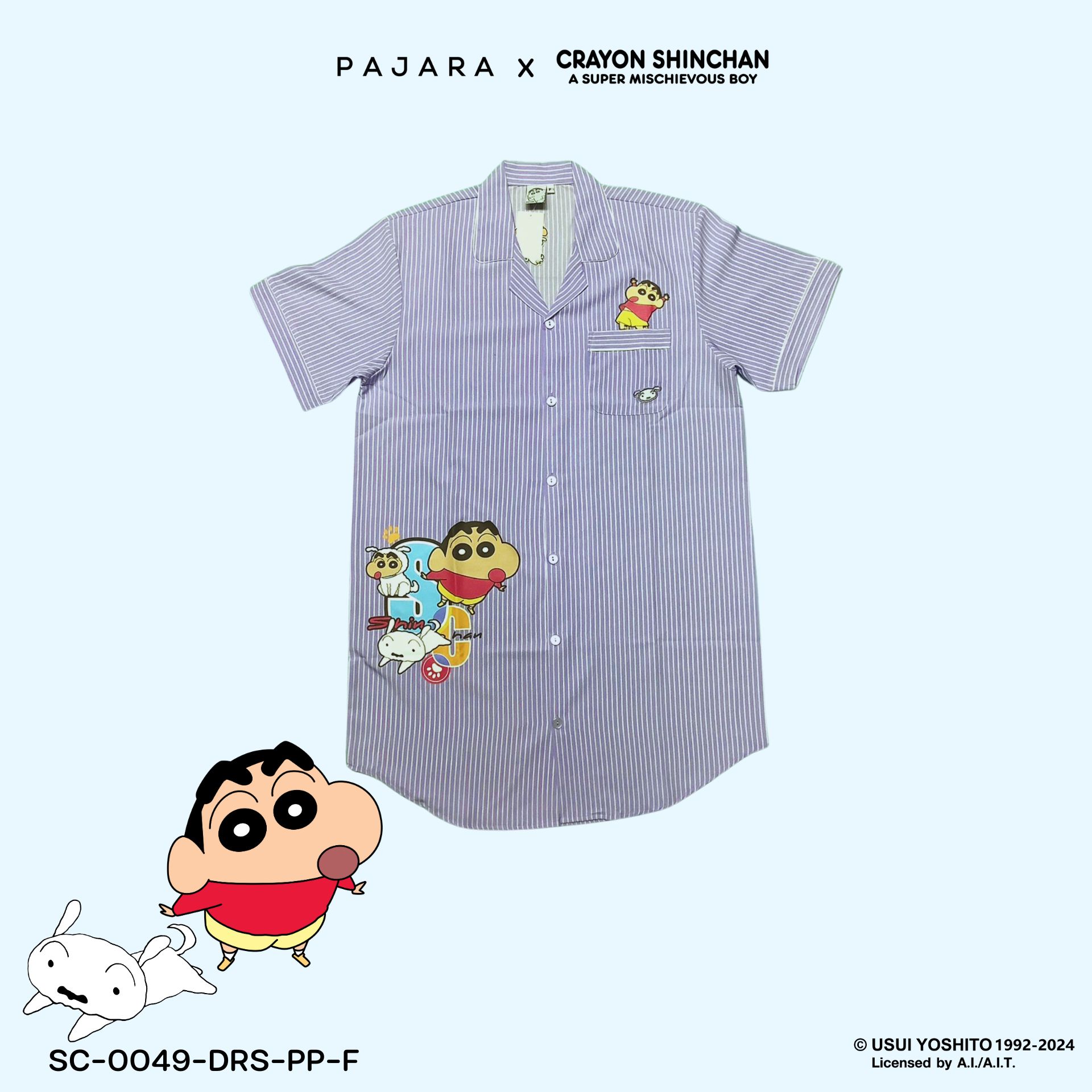 ชุดนอน PAJARA PAJAMAS (Lite) รหัส SC-0049 ลายชินจังริ้ว (ชุดแซกกระโปรง สีม่วง ฟรีไซส์)