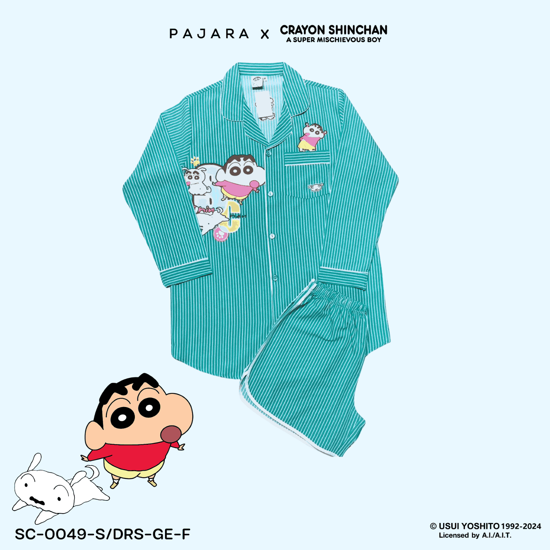 ชุดนอน PAJARA PAJAMAS (Lite) รหัส SC-0049 ลายชินจังริ้ว (ชุดแซกกระโปรงแขนยาว ขาสั้น สีเขียว ฟรีไซส์)