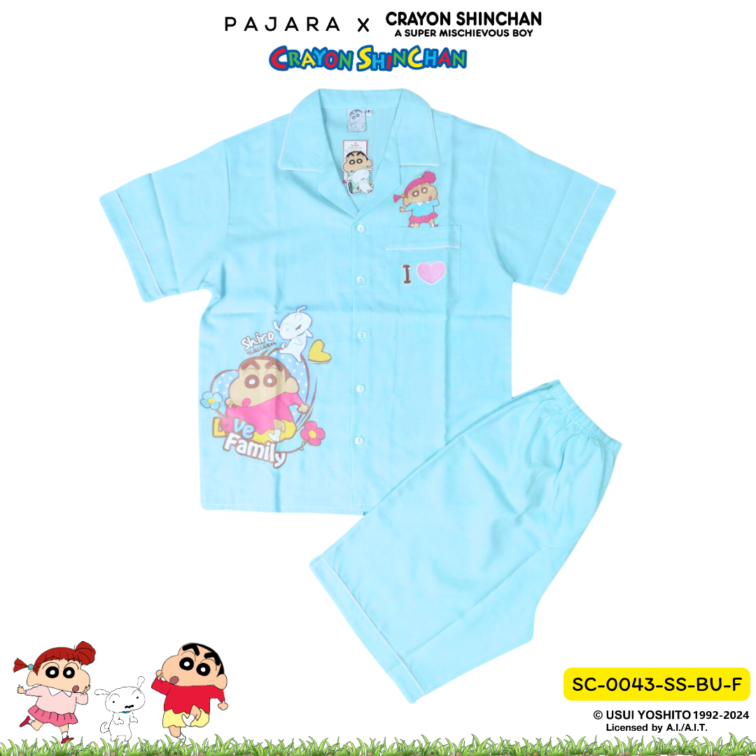 ชุดนอน PAJARA PAJAMAS (Lite) รหัส SC-0043 ลายชินจัง เนเน่ (เสื้อแขนสั้น ขาสั้น สีฟ้า ฟรีไซส์)