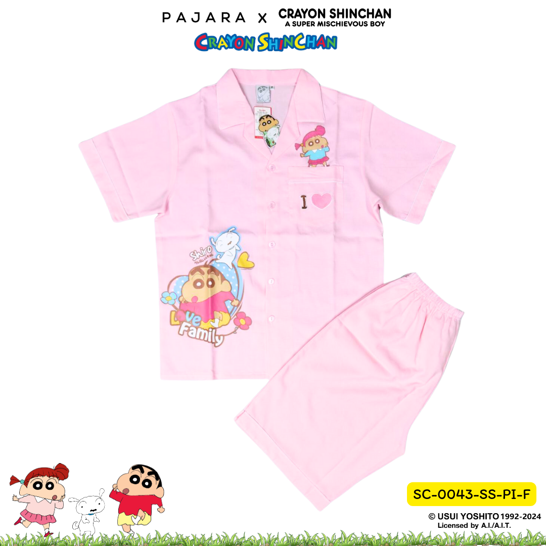 ชุดนอน PAJARA PAJAMAS (Lite) รหัส SC-0043 ลายชินจัง เนเน่ (เสื้อแขนสั้น ขาสั้น สีชมพู ฟรีไซส์)