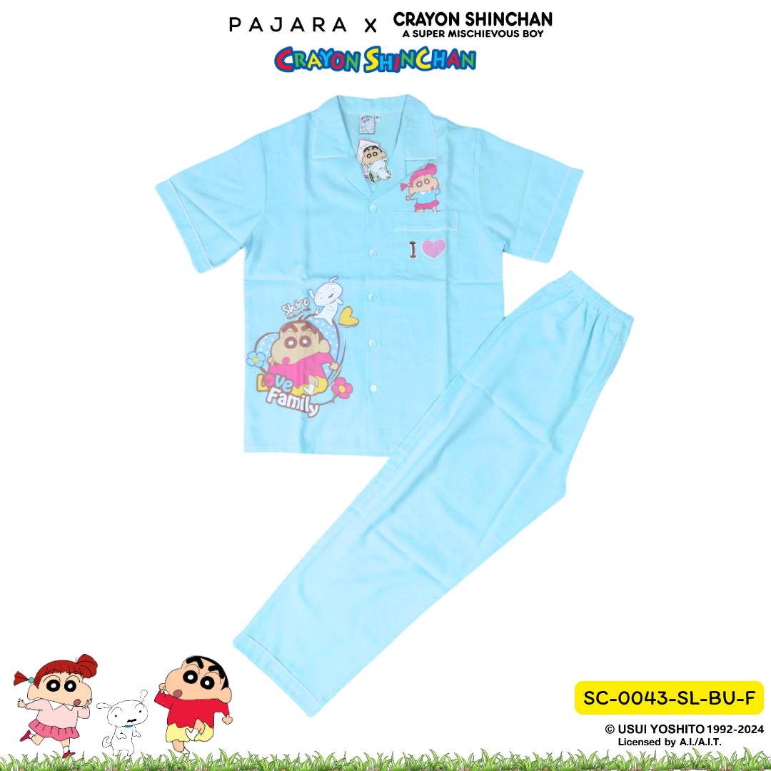 ชุดนอน PAJARA PAJAMAS (Lite) รหัส SC-0043 ลายชินจัง เนเน่ (เสื้อแขนสั้น ขายาว สีฟ้า ฟรีไซส์)