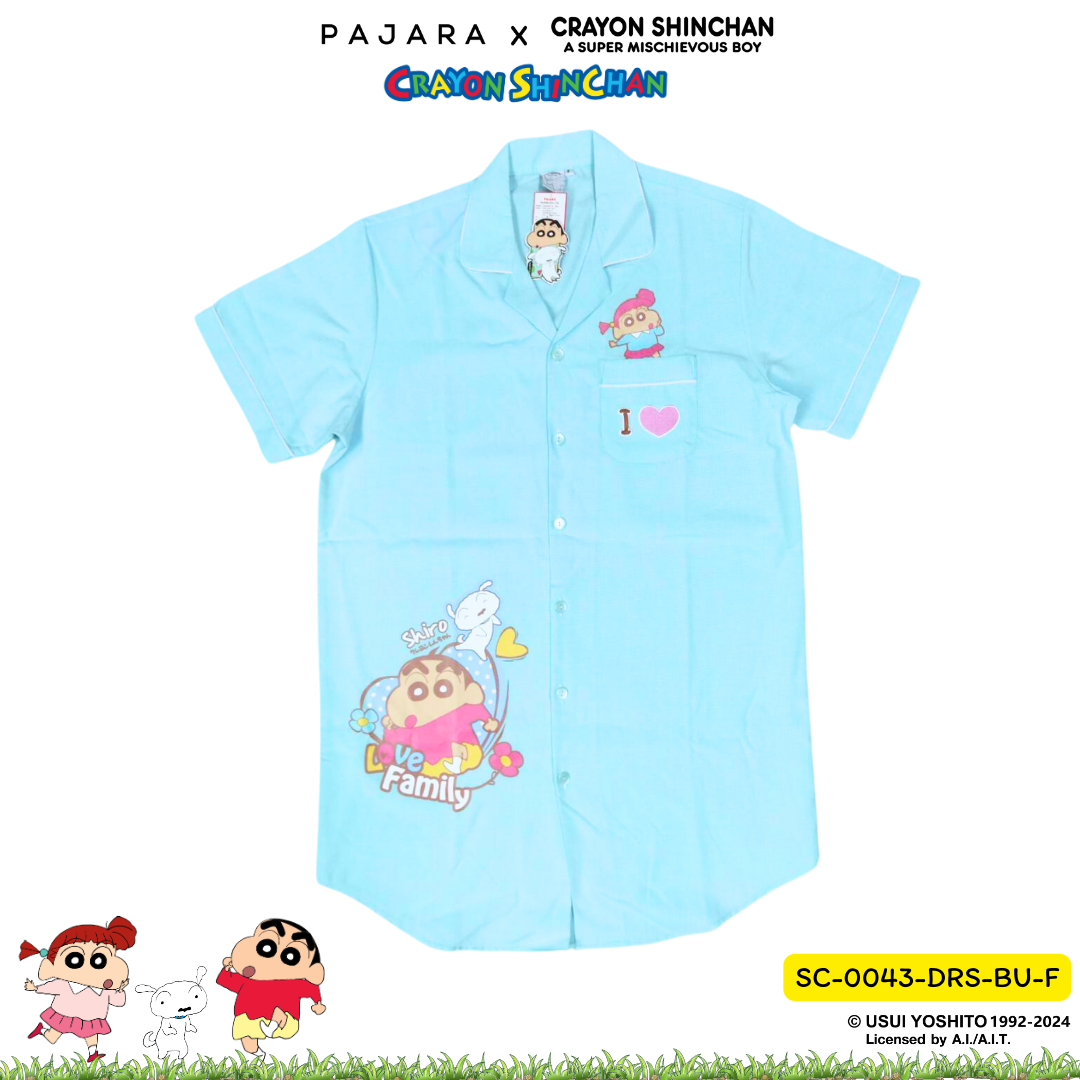 ชุดนอน PAJARA PAJAMAS (Lite) รหัส SC-0043 ลายชินจัง เนเน่ (ชุดแซกกระโปรง สีฟ้า ฟรีไซส์)