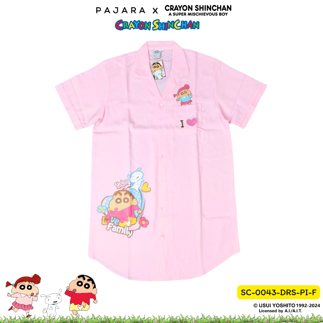 ชุดนอน PAJARA PAJAMAS (Lite) รหัส SC-0043 ลายชินจัง เนเน่ (ชุดแซกกระโปรง สีชมพู ฟรีไซส์)