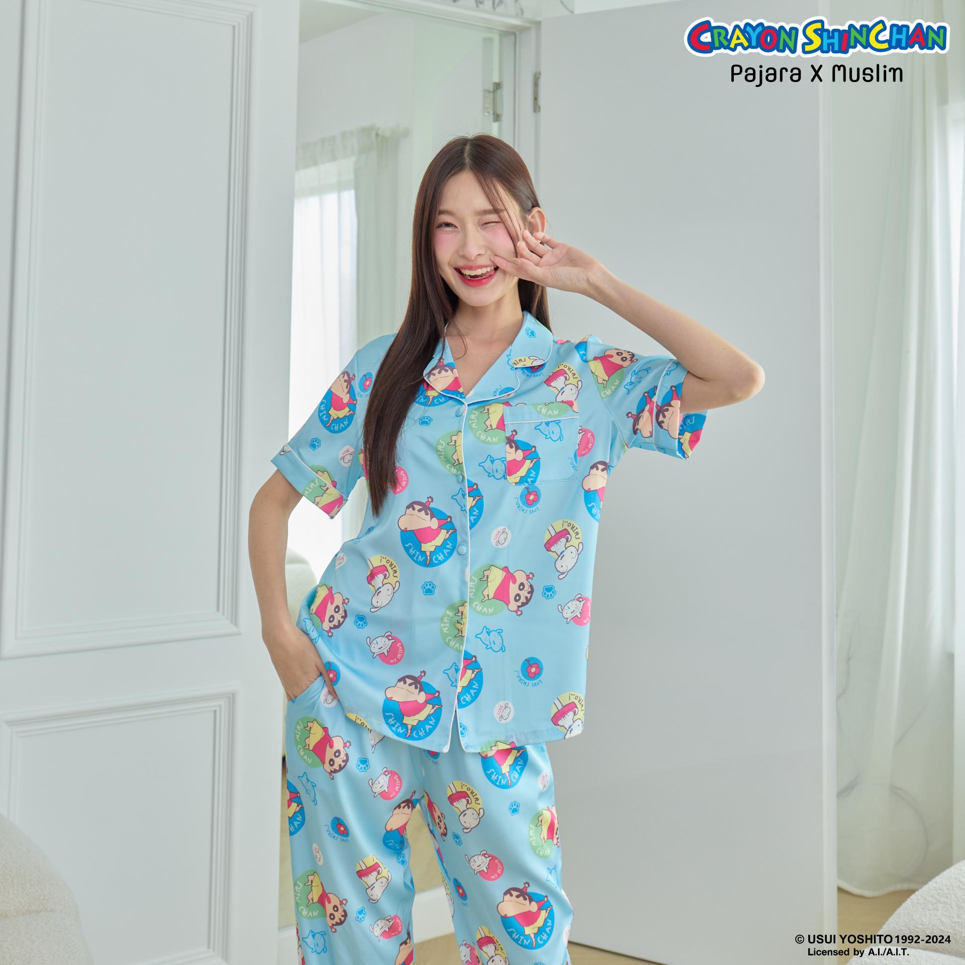 ชุดนอน PAJARA PAJAMAS (Premium) รหัส SK4078 ลายชินจัง X MUSLIN (เสื้อแขนสั้น ขายาว สีฟ้า ไซส์ XL)