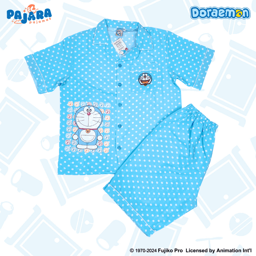 ชุดนอน PAJARA PAJAMAS (Lite) รหัส DRM-0225 ลาย โดราเอม่อนจุด (แขนสั้น-ขาสั้น สีฟ้า ฟรีไซส์)