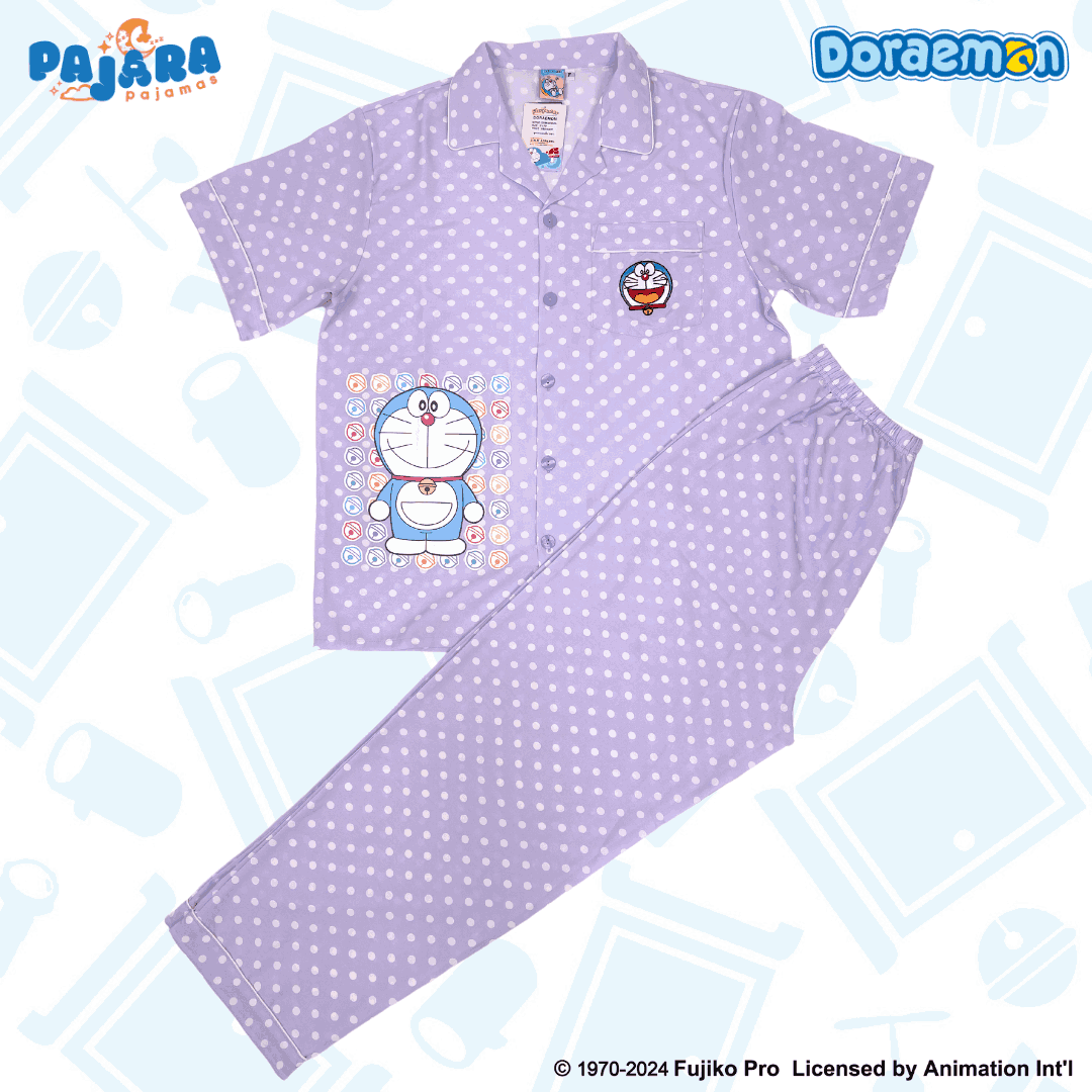 ชุดนอน PAJARA PAJAMAS (Lite) รหัส DRM-0225 ลาย โดราเอม่อนจุด (แขนสั้น-ขายาว สีม่วง ฟรีไซส์)