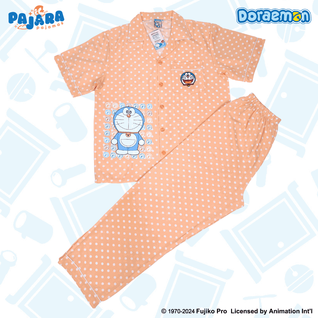 ชุดนอน PAJARA PAJAMAS (Lite) รหัส DRM-0225 ลาย โดราเอม่อนจุด (แขนสั้น-ขายาว สีส้ม ฟรีไซส์)