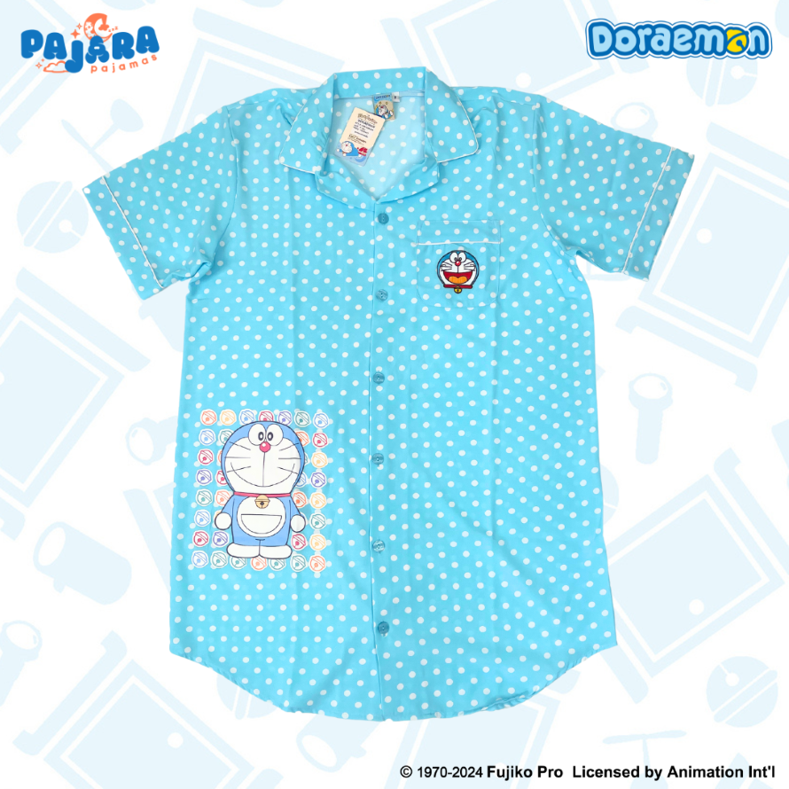 ชุดนอน PAJARA PAJAMAS (Lite) รหัส DRM-0225 ลาย โดราเอม่อนจุด (ชุดแซกกระโปรง สีฟ้า ฟรีไซส์)