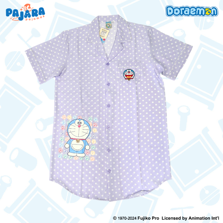 ชุดนอน PAJARA PAJAMAS (Lite) รหัส DRM-0225 ลาย โดราเอม่อนจุด (ชุดแซกกระโปรง สีม่วง ฟรีไซส์)