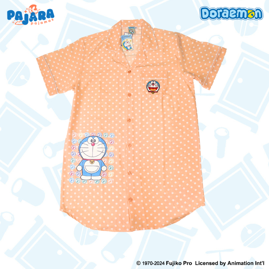 ชุดนอน PAJARA PAJAMAS (Lite) รหัส DRM-0225 ลาย โดราเอม่อนจุด (ชุดแซกกระโปรง สีส้ม ฟรีไซส์)