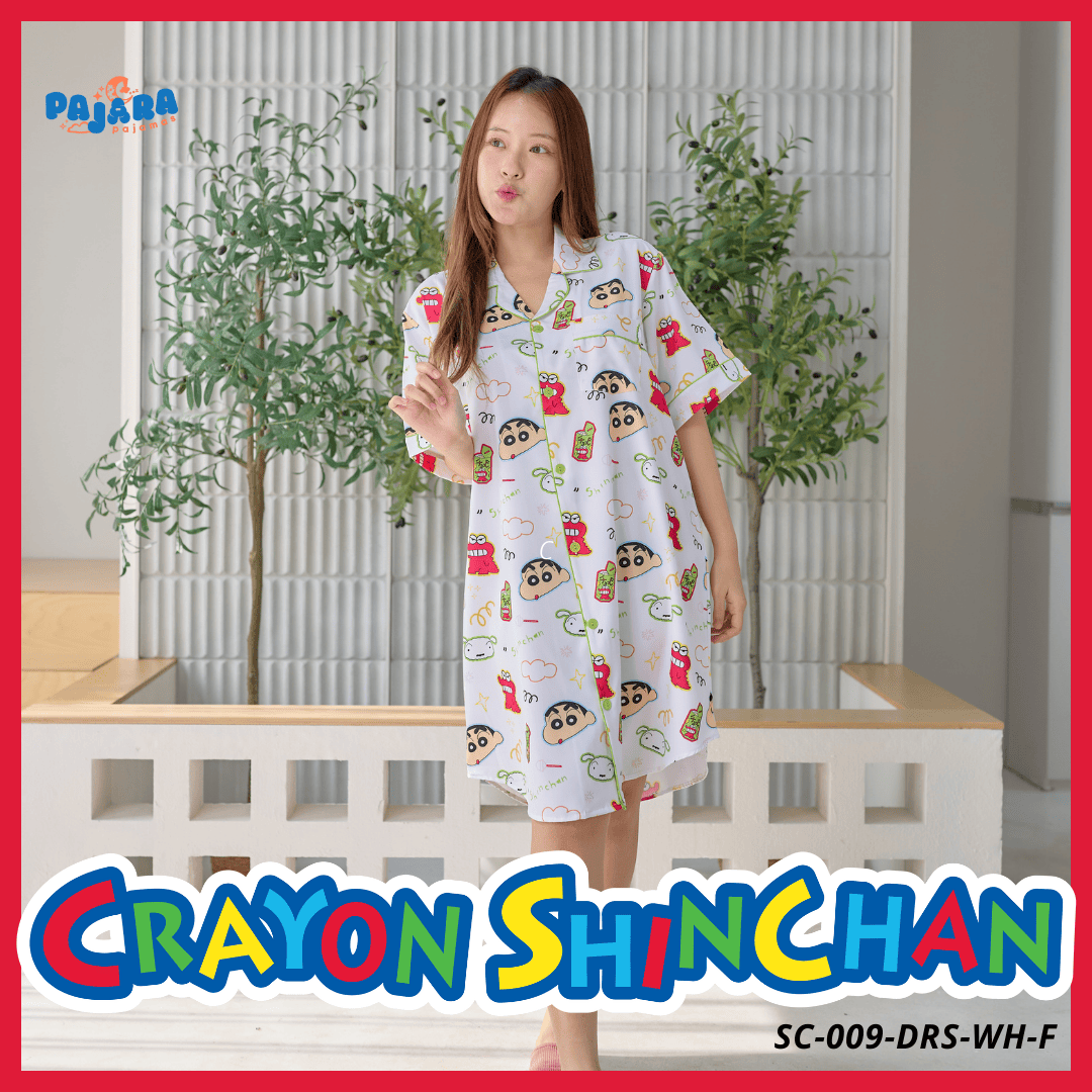 ชุดนอน PAJARA PAJAMAS (Lite) รหัส SC-009 ลายชินจัง ChocoBi (ชุดแซกกระโปรง สีขาว ฟรีไซส์)