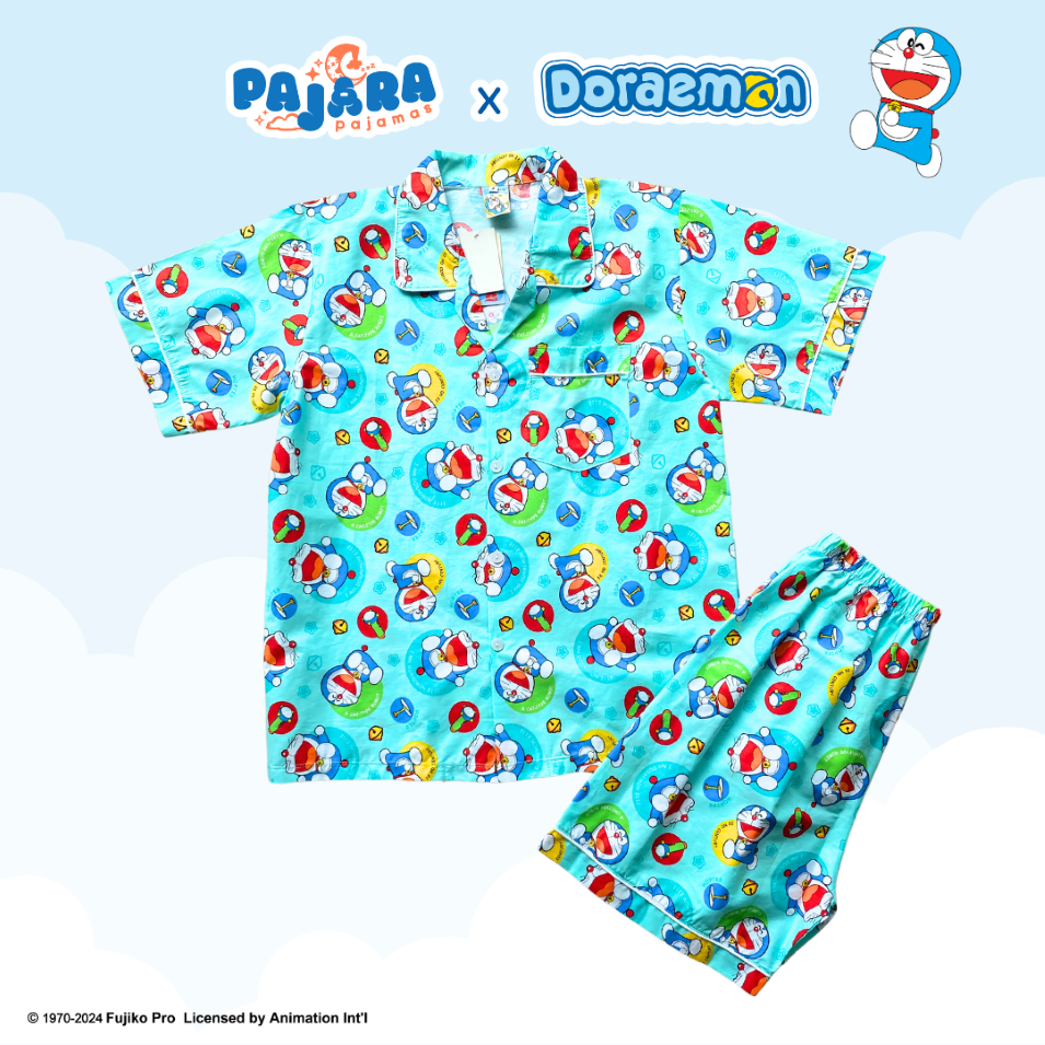 ชุดนอน PAJARA PAJAMAS (Premium) รหัส DRM-0163-2 ลาย รวมโดราเอม่อน (แขนสั้น-ขาสั้น สีเขียว ฟรีไซส์)