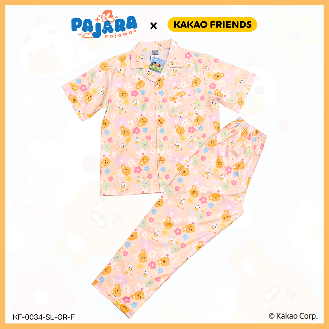 ชุดนอน PAJARA PAJAMAS (Lite) รหัส KF-0035 ลาย Kakao RYAN & TUBE (แขนสั้น-ขายาว สีส้ม ฟรีไซส์)