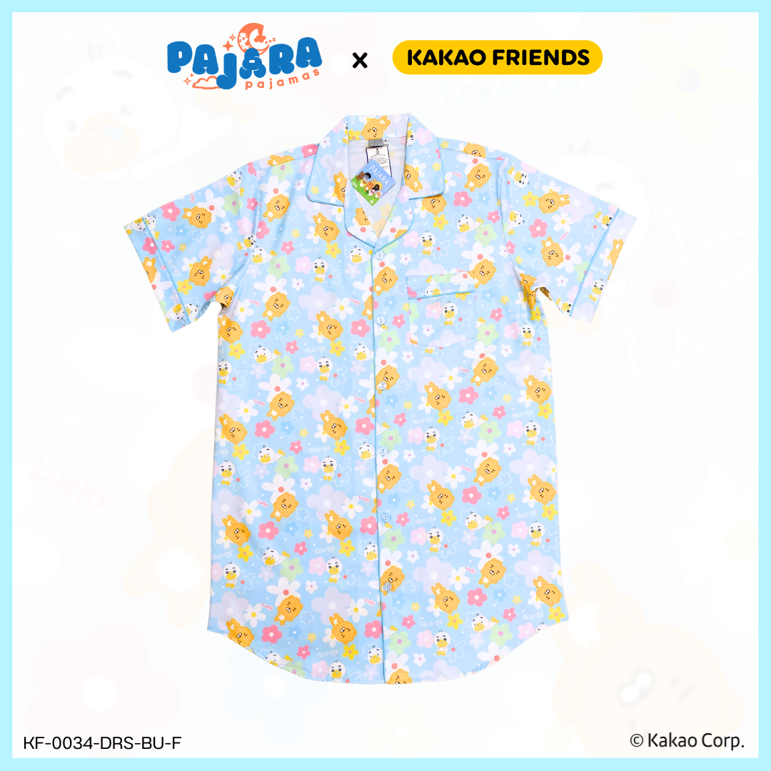 ชุดนอน PAJARA PAJAMAS (Lite) รหัส KF-0035 ลาย Kakao RYAN & TUBE (ชุดแซกกระโปรง สีฟ้า ฟรีไซส์)