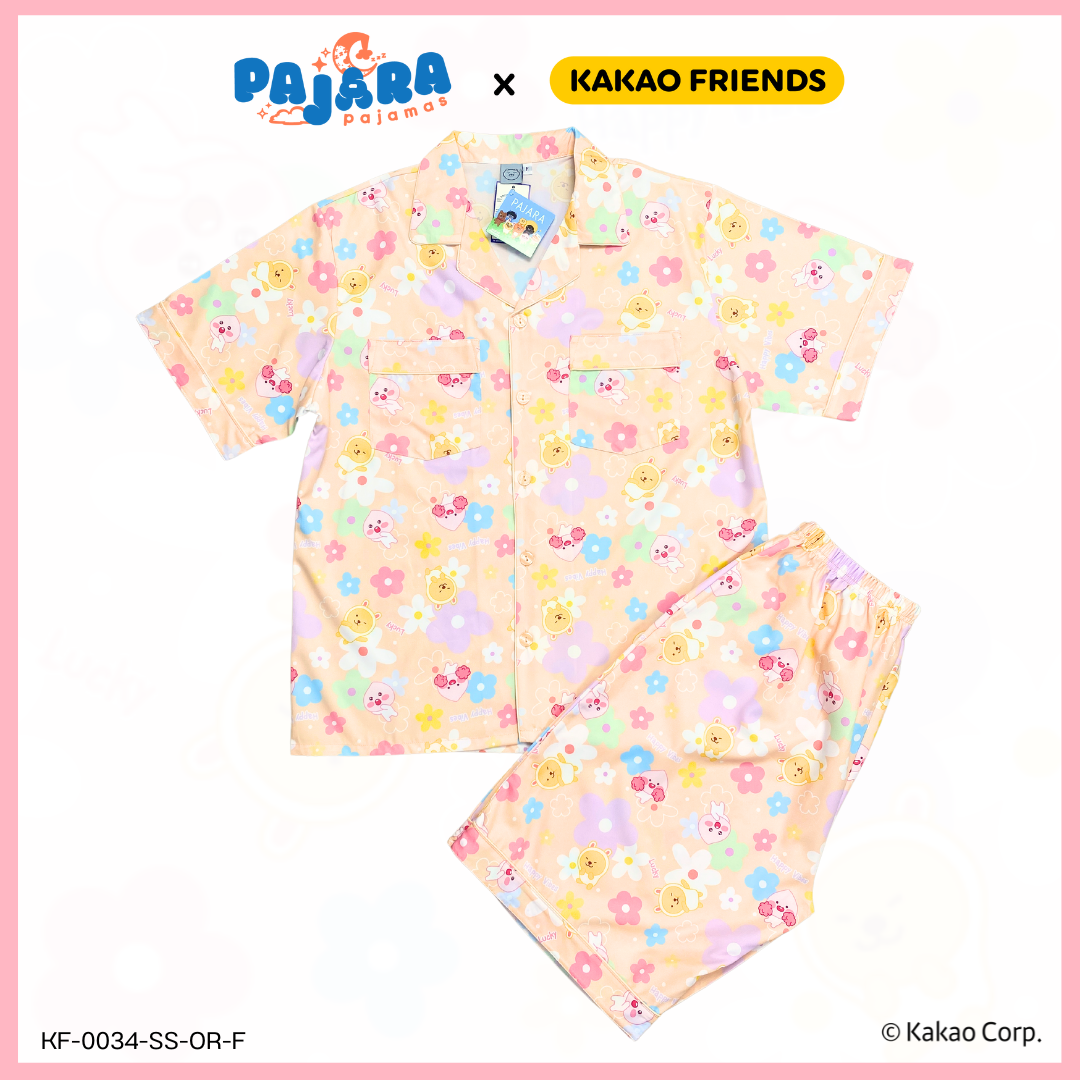 ชุดนอน PAJARA PAJAMAS (Lite) รหัส KF-0034 ลาย Kakao MUZI & APEACH (แขนสั้น-ขาสั้น สีส้ม ฟรีไซส์)