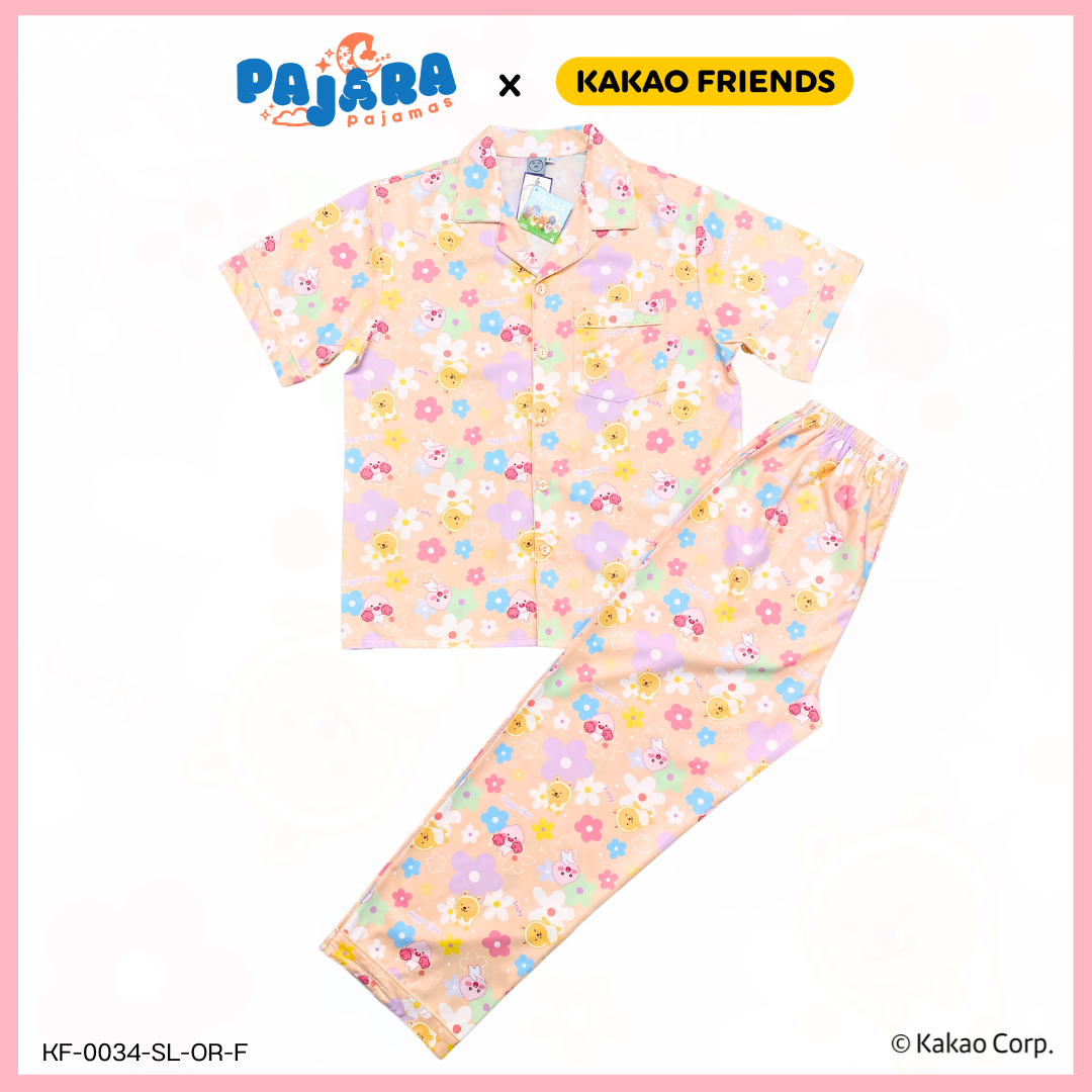 ชุดนอน PAJARA PAJAMAS (Lite) รหัส KF-0034 ลาย Kakao MUZI & APEACH (แขนสั้น-ขายาว สีส้ม ฟรีไซส์)