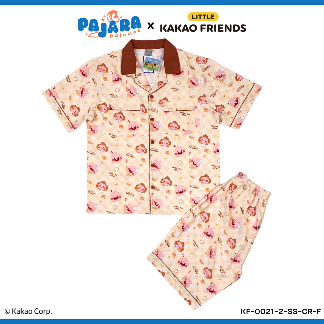 ชุดนอน PAJARA PAJAMAS (Lite) KF-0212-2 ลาย Kakao เอพีช คอปกน้ำตาล (แขนสั้น-ขาสั้น สีครีม ฟรีไซส์)