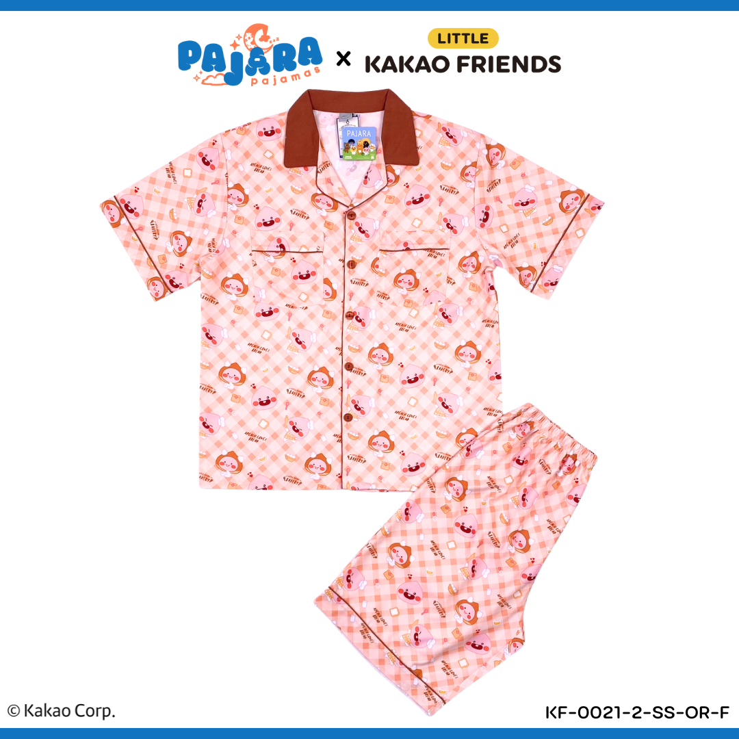 ชุดนอน PAJARA PAJAMAS (Lite) KF-0212-2 ลาย Kakao เอพีช คอปกน้ำตาล (แขนสั้น-ขาสั้น สีส้ม ฟรีไซส์)