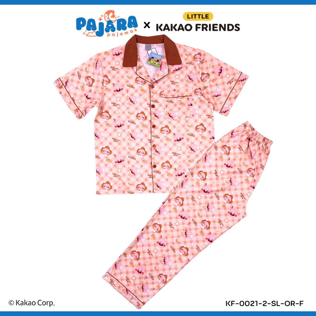 ชุดนอน PAJARA PAJAMAS (Lite) KF-0212-2 ลาย Kakao เอพีช คอปกน้ำตาล (แขนสั้น-ขายาว สีส้ม ฟรีไซส์)