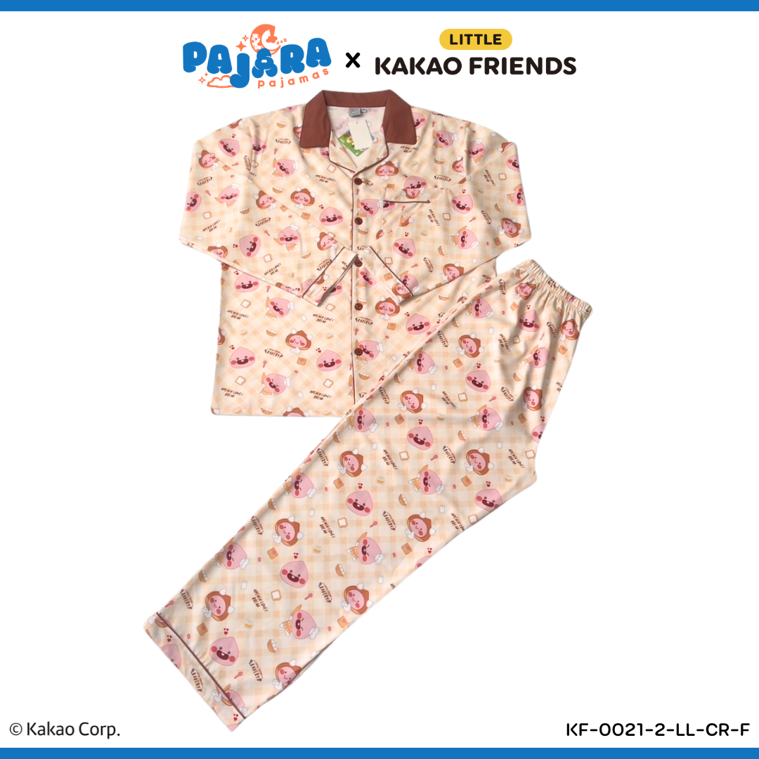 ชุดนอน PAJARA PAJAMAS (Lite) KF-0212-2 ลาย Kakao เอพีช คอปกน้ำตาล (แขนยาว-ขายาว สีครีม ฟรีไซส์)