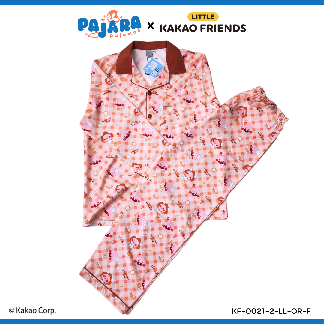 ชุดนอน PAJARA PAJAMAS (Lite) KF-0212-2 ลาย Kakao เอพีช คอปกน้ำตาล (แขนยาว-ขายาว สีส้ม ฟรีไซส์)