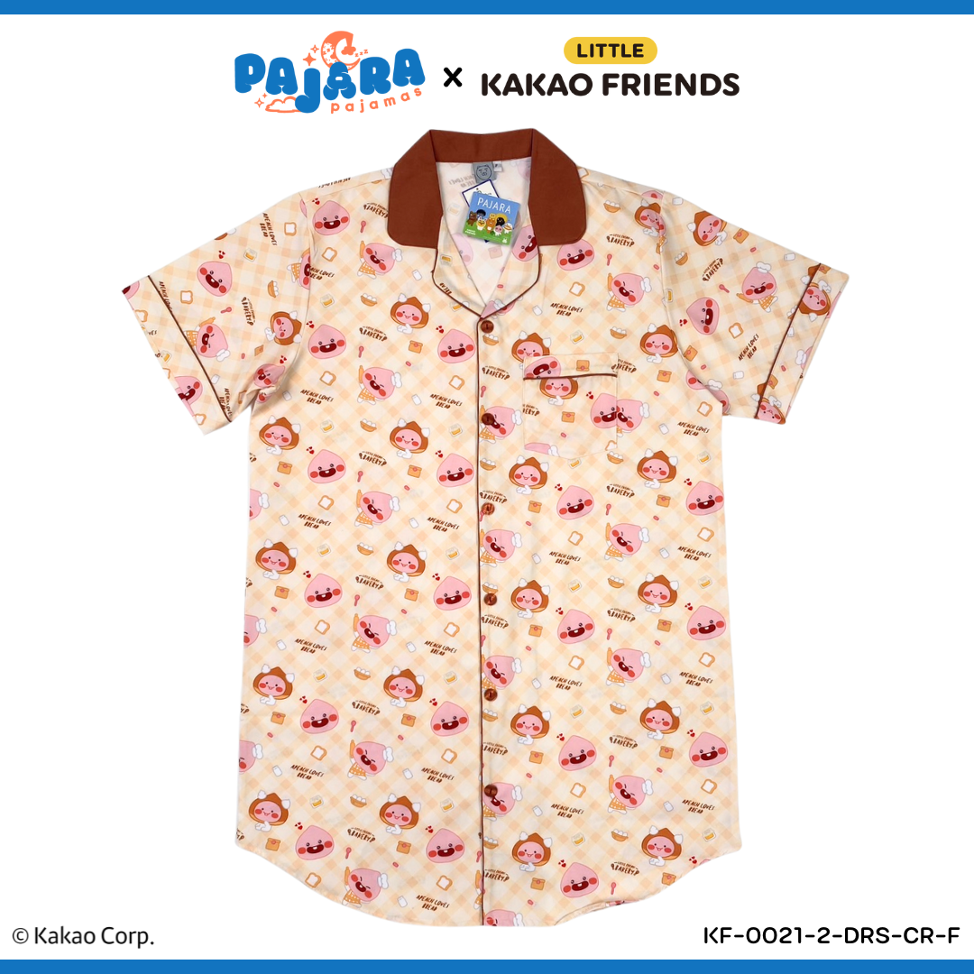 ชุดนอน PAJARA PAJAMAS (Lite) KF-0212-2 ลาย Kakao เอพีช คอปกน้ำตาล (ชุดแซกกระโปรง สีครีม ฟรีไซส์)