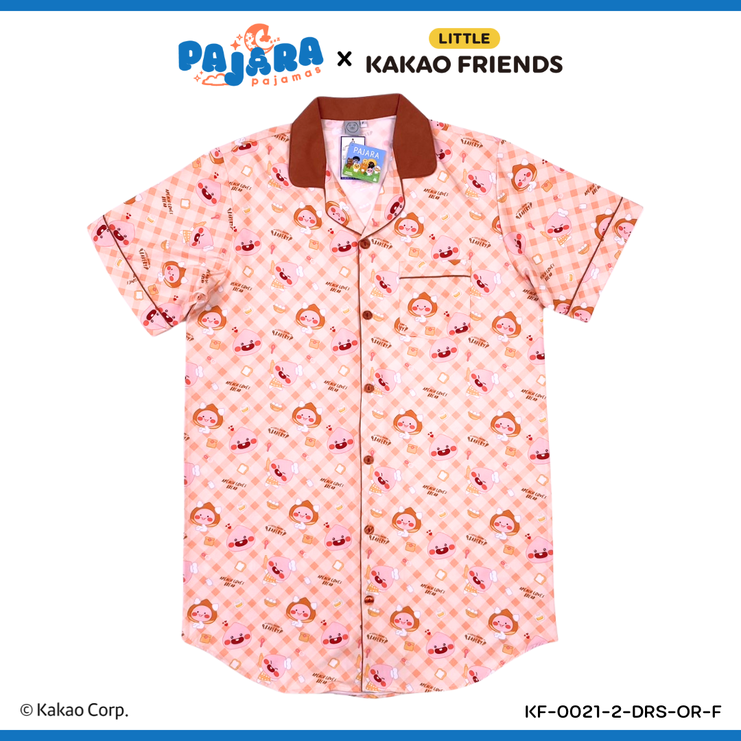 ชุดนอน PAJARA PAJAMAS (Lite) KF-0212-2 ลาย Kakao เอพีช คอปกน้ำตาล (ชุดแซกกระโปรง สีส้ม ฟรีไซส์)