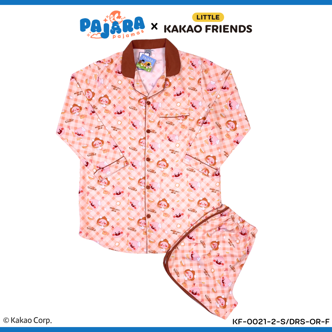 ชุดนอน PAJARA PAJAMAS (Lite) KF-0212-2 ลาย Kakao เอพีช คอปกน้ำตาล (ชุดแซกกระโปรงแขนยาว-ขาสั้น สีส้ม ฟรีไซส์)