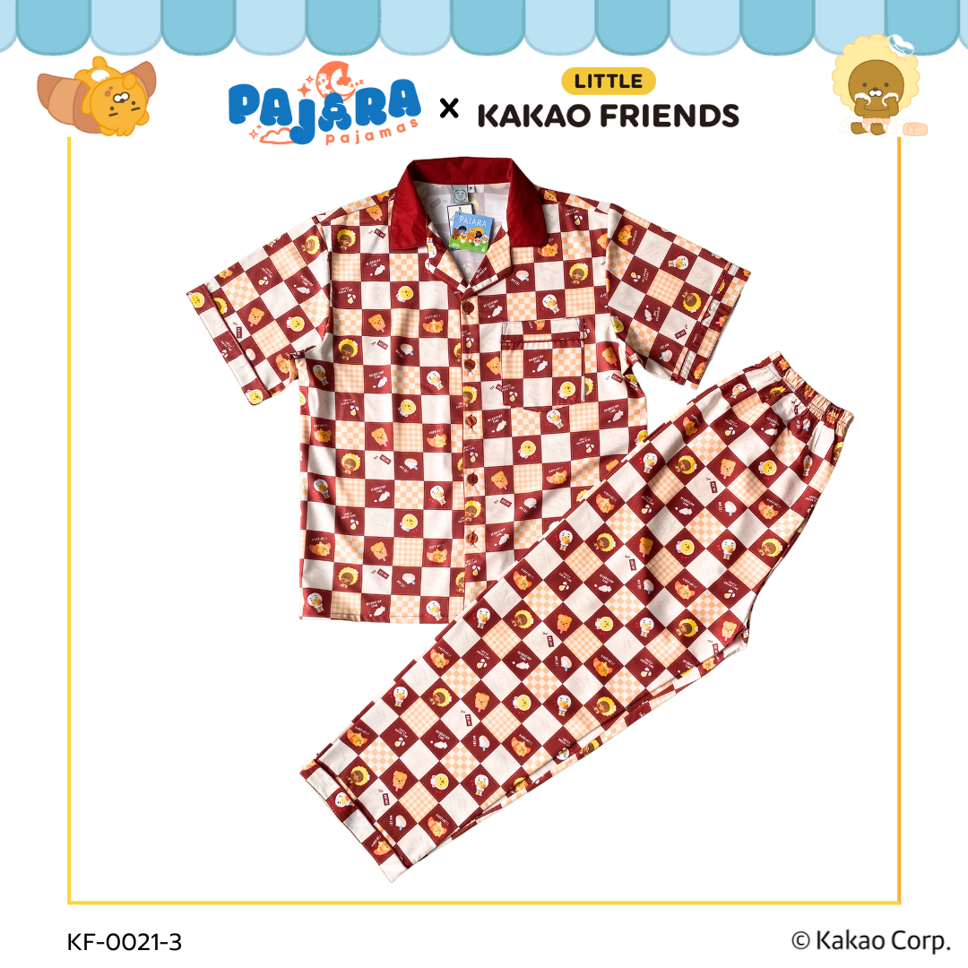 ชุดนอน Pajara Pajamas (Lite) KF-0021-3 ลาย Little Kakao Friends Collection Bakery เนื้อผ้าไหมอิตาลี (แขนสั้น-ขายาว) สีน้ำตาล🤎