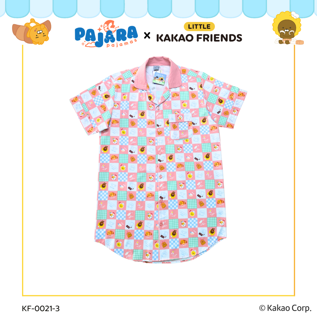 ชุดนอน Pajara Pajamas (Lite) KF-0021-3 ลาย Little Kakao Friends Collection Bakery เนื้อผ้าไหมอิตาลี (ชุดนอนแซก-แขนสั้น) สีชมพู🩷