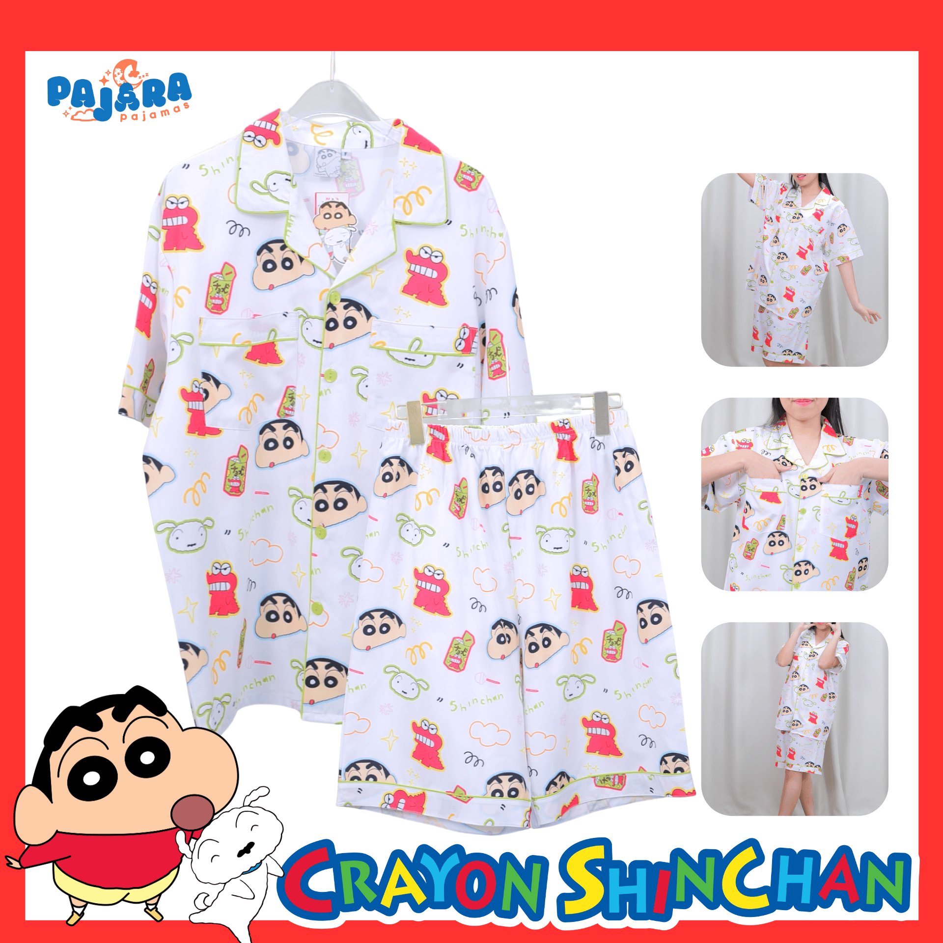 ชุดนอน PAJARA PAJAMAS (Lite)(หลุดQC) รหัส SC-009 ลายชินจัง ChocoBi (แขนสั้น-ขาสั้น สีขาว ฟรีไซส์)