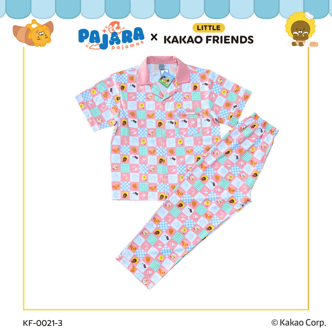 ชุดนอน Pajara Pajamas (หลุดQC) KF-0021-3 ลาย Little Kakao Friends Collection Bakery เนื้อผ้าไหมอิตาลี (แขนสั้น-ขายาว) สีชมพู🩷ชุดนอน