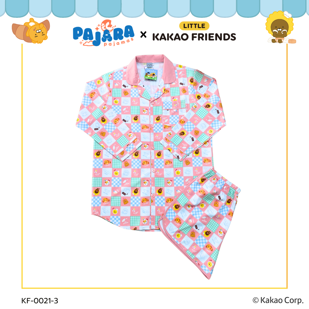 ชุดนอน Pajara Pajamas (หลุดQC) KF-0021-3 ลาย Little Kakao Friends Collection Bakery เนื้อผ้าไหมอิตาลี (ชุดนอนแซก-แขนยาว-ขาสั้น) สีชมพู🩷