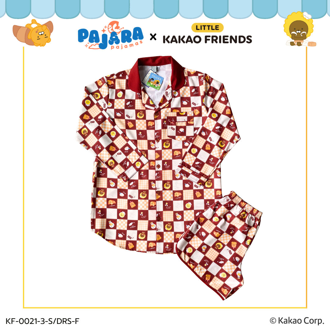 ชุดนอน Pajara Pajamas (หลุดQC) KF-0021-3 ลาย Little Kakao Friends Collection Bakery เนื้อผ้าไหมอิตาลี (ชุดนอนแซก-แขนยาว-ขาสั้น) สีน้ำตาล🤎