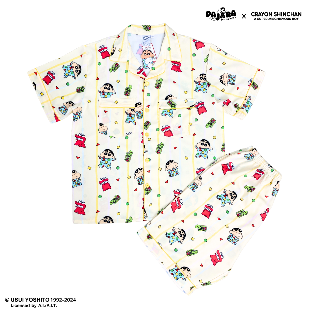 ชุดนอน PAJARA PAJAMAS (Lite) รหัส SC-THU-013 ลายชินจัง (เสื้อแขนสั้น-ขาสั้น สีเหลือง🟨ฟรีไซส์)