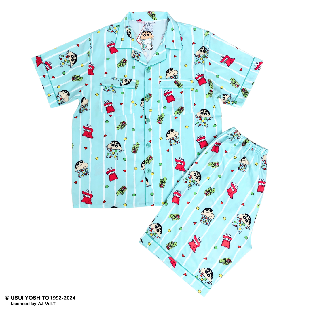 ชุดนอน PAJARA PAJAMAS (Lite) รหัส SC-THU-013 ลายชินจัง (เสื้อแขนสั้น-ขาสั้น สีเขียว🟩ฟรีไซส์)