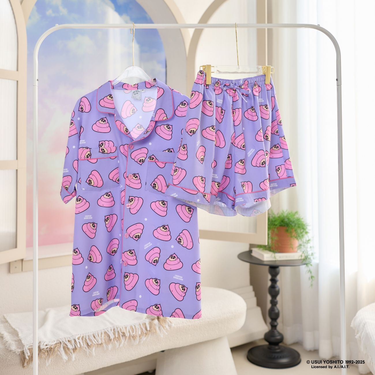 ชุดนอน Pajara Pajamas (Premium) รหัส SC-THU-0020-2 ลายชินจัง อุนจิ (แขนสั้น-ขาสั้น สีม่วง ฟรีไซส์)