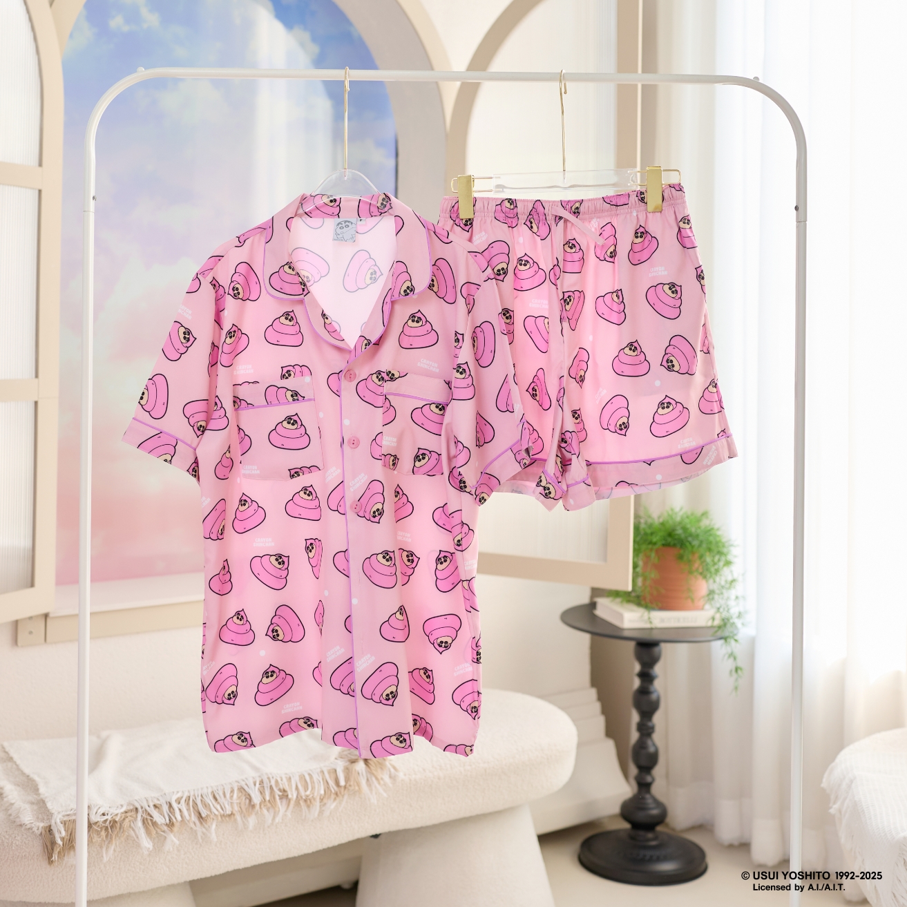 ชุดนอน Pajara Pajamas (Premium) รหัส SC-THU-0020-2 ลายชินจัง อุนจิ (แขนสั้น-ขาสั้น สีชมพู พลัสไซส์)