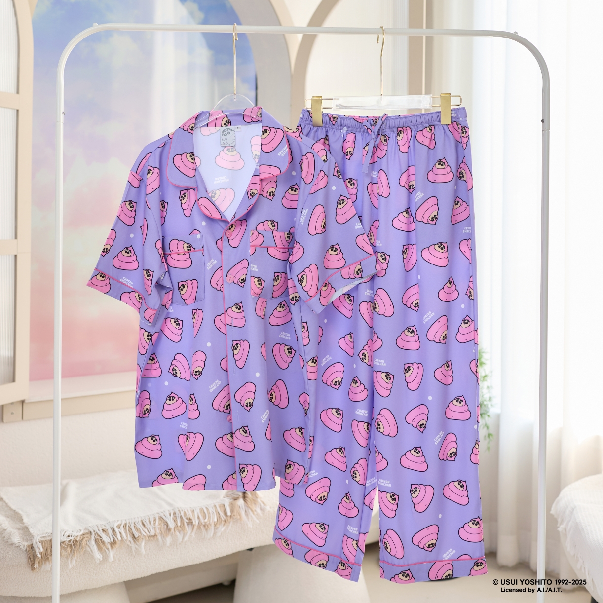 ชุดนอน Pajara Pajamas (Premium) รหัส SC-THU-0020-2 ลายชินจัง อุนจิ (แขนสั้น-ขายาว สีม่วง ฟรีไซส์)