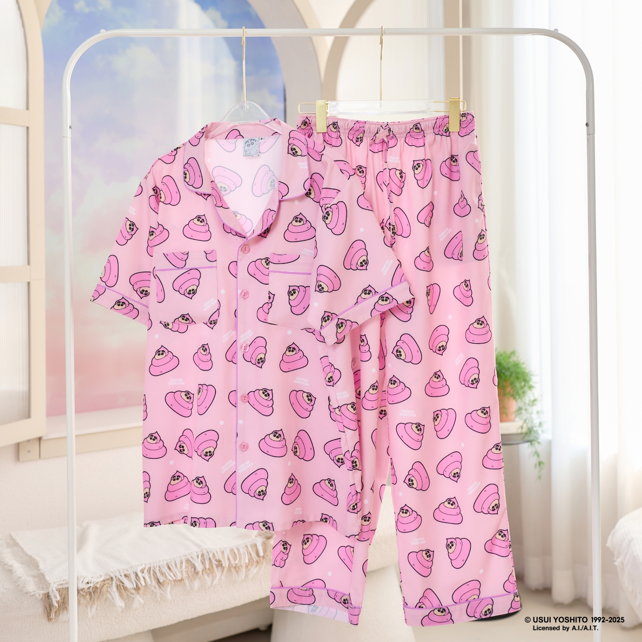 ชุดนอน Pajara Pajamas (Premium) รหัส SC-THU-0020-2 ลายชินจัง อุนจิ (แขนสั้น-ขายาว สีชมพู ฟรีไซส์)